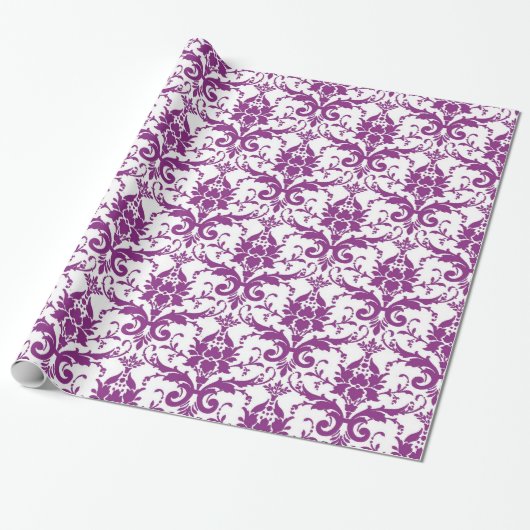 Paars Damask Pattern Cadeaupapier (Uitgerold)