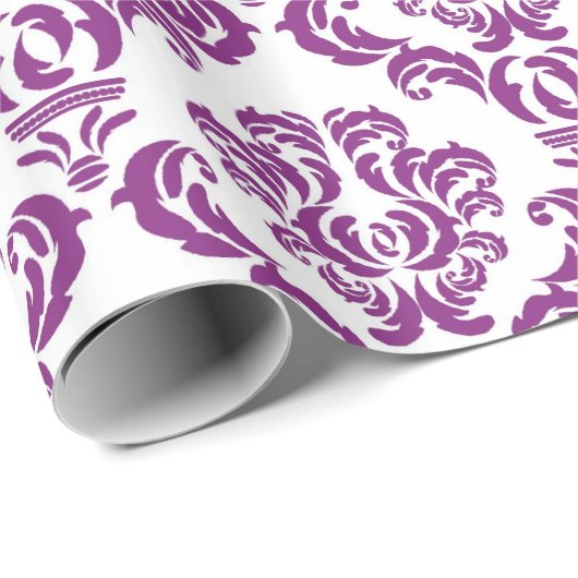 Paars Damask Pattern Cadeaupapier (Rol Hoek)