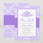 Paars Damask Princess Crown Girl Baby shower Kaart (Voorkant / Achterkant)