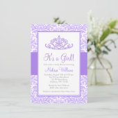 Paars Damask Princess Crown Girl Baby shower Kaart (Staand voorkant)