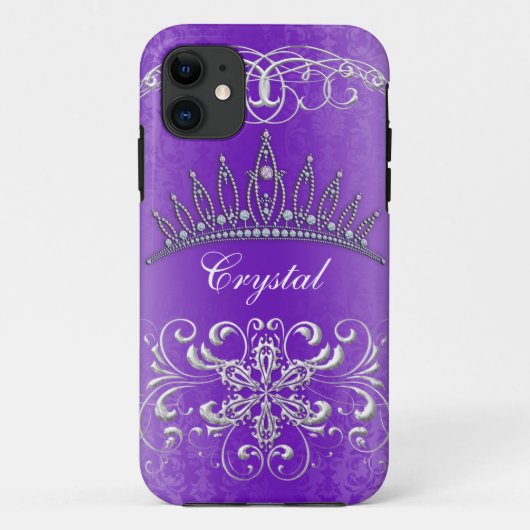 Paars Damask Princess Tiara Personeelsgebonden Hoe Case-Mate iPhone Case (Achterkant)