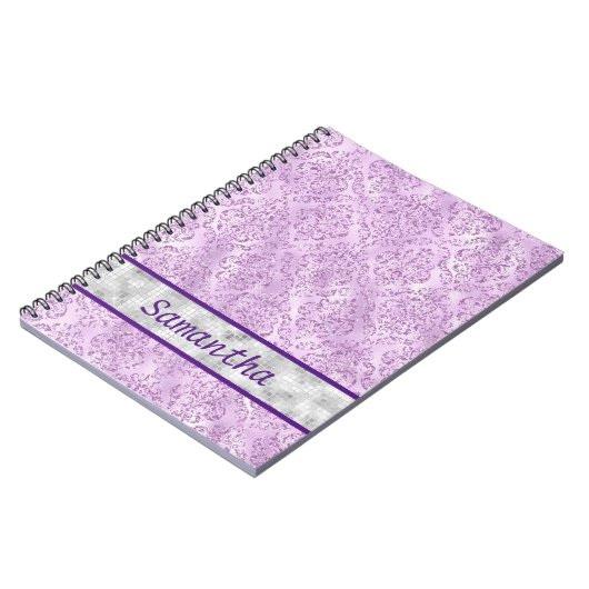 Paars Damask Silver Monogram Notitieboek (Linkerzijde)