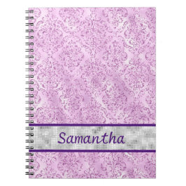 Paars Damask Silver Monogram Notitieboek