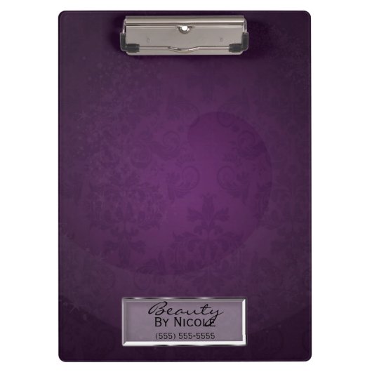 Paars Damask Swirl Elegant chic Glam Personalizeer Klembord (Voorkant)