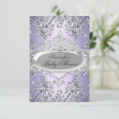Paars Damask Tiara Prinses Baby shower Invite Kaart (Staand voorkant)