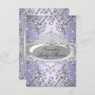 Paars Damask Tiara Prinses Baby shower Invite Kaart