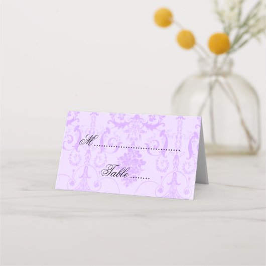 Paars Damask Wedding Plaatskaartje (Achterkant)