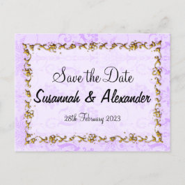  Paars Damask Wedding Save the Date Aankondigingskaart