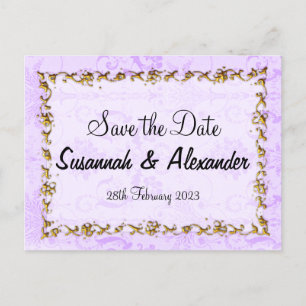  Paars Damask Wedding Save the Date Aankondigingskaart