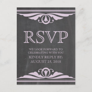 Paars deco-alkboard RSVP-Briefkaart Uitnodiging Briefkaart