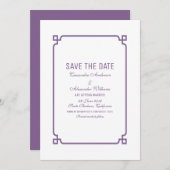 Paars Deco Chic Save the Date Uitnodiging (Voorkant / Achterkant)