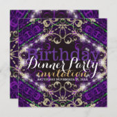 Paars decor Sparkle Birthday Dinner Party nodigt u Kaart (Voorkant / Achterkant)