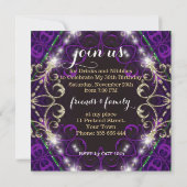 Paars decor Sparkle Birthday Dinner Party nodigt u Kaart (Achterkant)