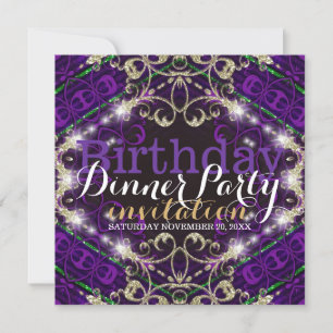 Paars decor Sparkle Birthday Dinner Party nodigt u Kaart