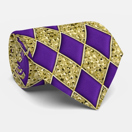 Paars Diamond Gold-sequins Pattern Mardi Gras Stro Stropdas (Opgerold)