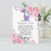 Paars Dinosaur Girl Baby shower Bedankt voor je ka (Staand voorkant)