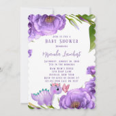Paars Dinosaur Peony Butterfly Girl Baby shower Kaart (Voorkant)