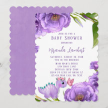 Paars Dinosaur Peony Butterfly Girl Baby shower