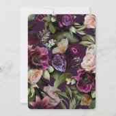 Paars donker Moody Elegant Floral repesal Dinner Kaart (Achterkant)