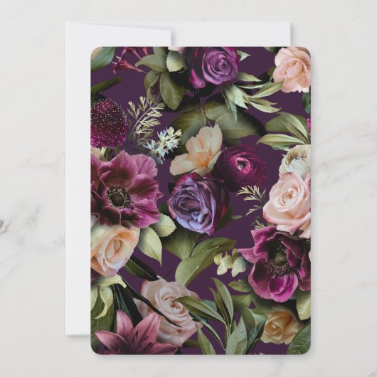 Paars donker Moody Elegant Floral repesal Dinner Kaart (Achterkant)