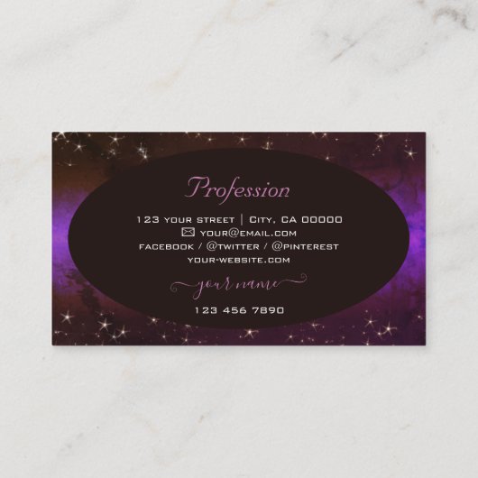 Paars donkerbruine glitter Stars universum Visitekaartje (Achterkant)