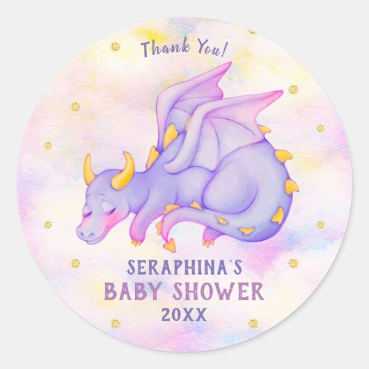 Paars Dragon Girls Baby shower Sticker (Voorkant)