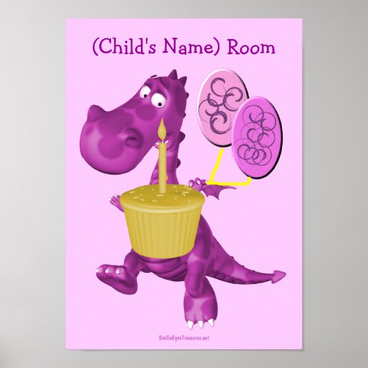 Paars Dragon Kinder Room Specialized Wall Poster (Voorkant)