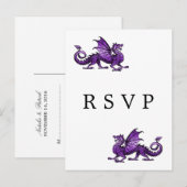 Paars dragon Wedding RSVP Briefkaart (Voorkant / Achterkant)