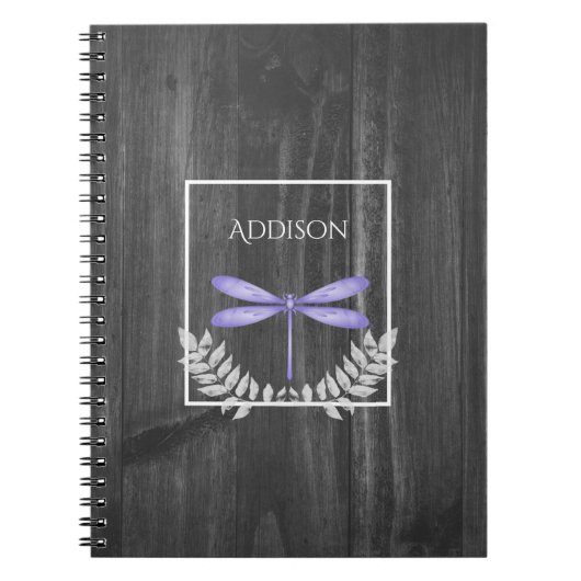 Paars Dragonfly Rustic Gepersonaliseerd Notitieboe Notitieboek (Voorkant)