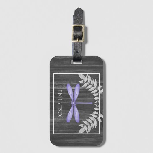 Paars dragonfly Rustisch Bagagelabel (Voorkant (verticaal))