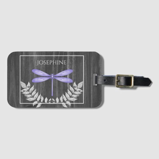 Paars dragonfly Rustisch Bagagelabel (Voorkant (horizontaal))