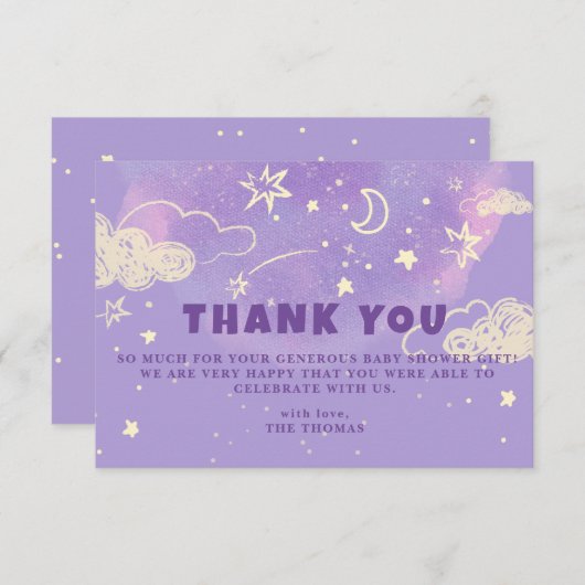 Paars Dream Baby shower Dank u Bedankkaart (Voorkant / Achterkant)