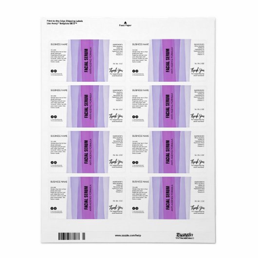 Paars Dropper Fles Etiketten met strippons (Full Sheet)