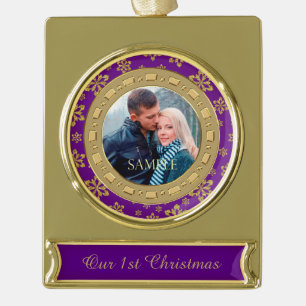 Paars dubbelvlieger Snowflake eerste kerstmis Verguld Banner Ornament