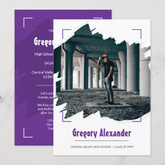 Paars Edgy Abstract Afstuderen van de Foto van de Kaart