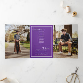 Paars Edgy Abstract Torn Foto Afstuderen Drieluik Uitnodiging