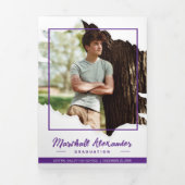 Paars Edgy Abstract Torn Foto Afstuderen Drieluik Uitnodiging (Cover)