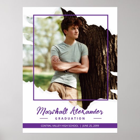 Paars Edgy Abstract Torn Foto Afstuderen Poster (Voorkant)