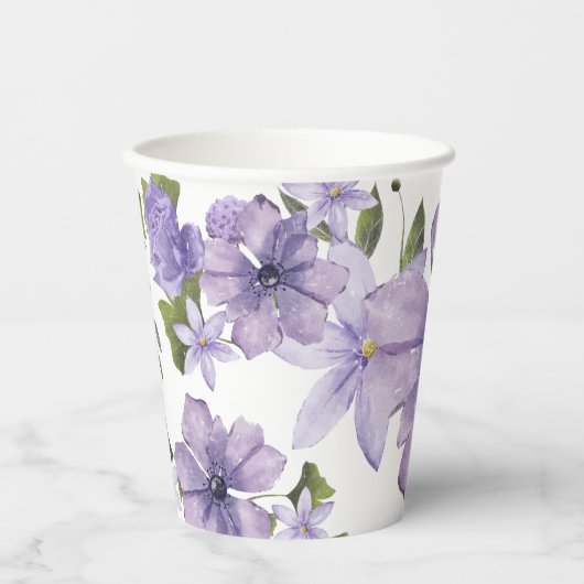 Paars een beetje wilde bloem is onderweg het scrip papieren bekers (Voorkant)
