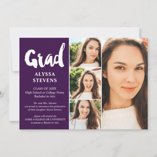 Paars eenvoudig Afstudeerder script 4 foto's afstu Kaart (Voorkant)