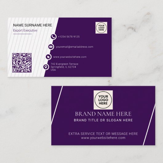 Paars Eenvoudig Formeel QR-code Professioneel Mode Visitekaartje (Voorkant / Achterkant)