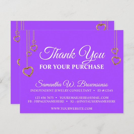 Paars Eenvoudig Schone Heart Gold Hartelijk dank (Voorkant / Achterkant)