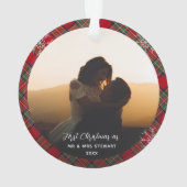 Paar's Eerste Kerstmis Foto's Stewart Tartan Ornament (achterkant)