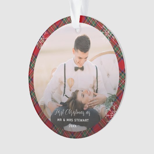 Paar's Eerste Kerstmis Foto's Stewart Tartan Ornament (voorkant)