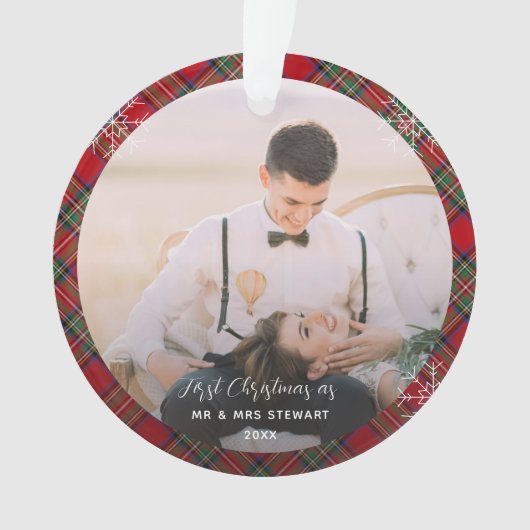 Paar's Eerste Kerstmis Foto's Stewart Tartan Ornament (voorkant)