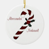 "Paar's Eerste Kerstmis" - Rood/Wit snoepriet Keramisch Ornament (Voorkant)