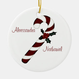 "Paar's Eerste Kerstmis" - Rood/Wit snoepriet Keramisch Ornament