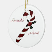 "Paar's Eerste Kerstmis" - Rood/Wit snoepriet Keramisch Ornament (Links)