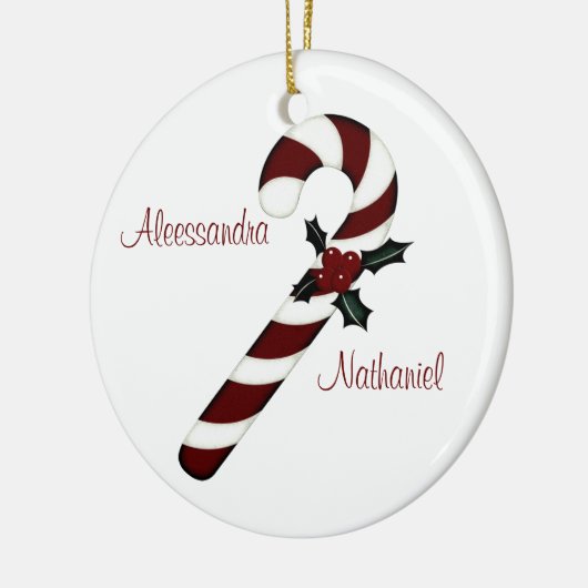 "Paar's Eerste Kerstmis" - Rood/Wit snoepriet Keramisch Ornament (Links)