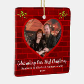 Paar's Eerste Kerstmis Rustieke Rode Baksteen Keramisch Ornament (Rechts)